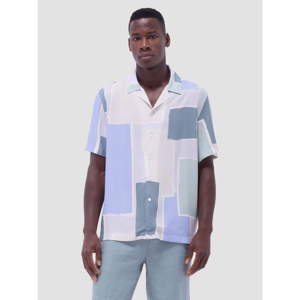 Bugatchi Jackson Abstract Print Camp Men's Shirt. Color Almond. Size XXL